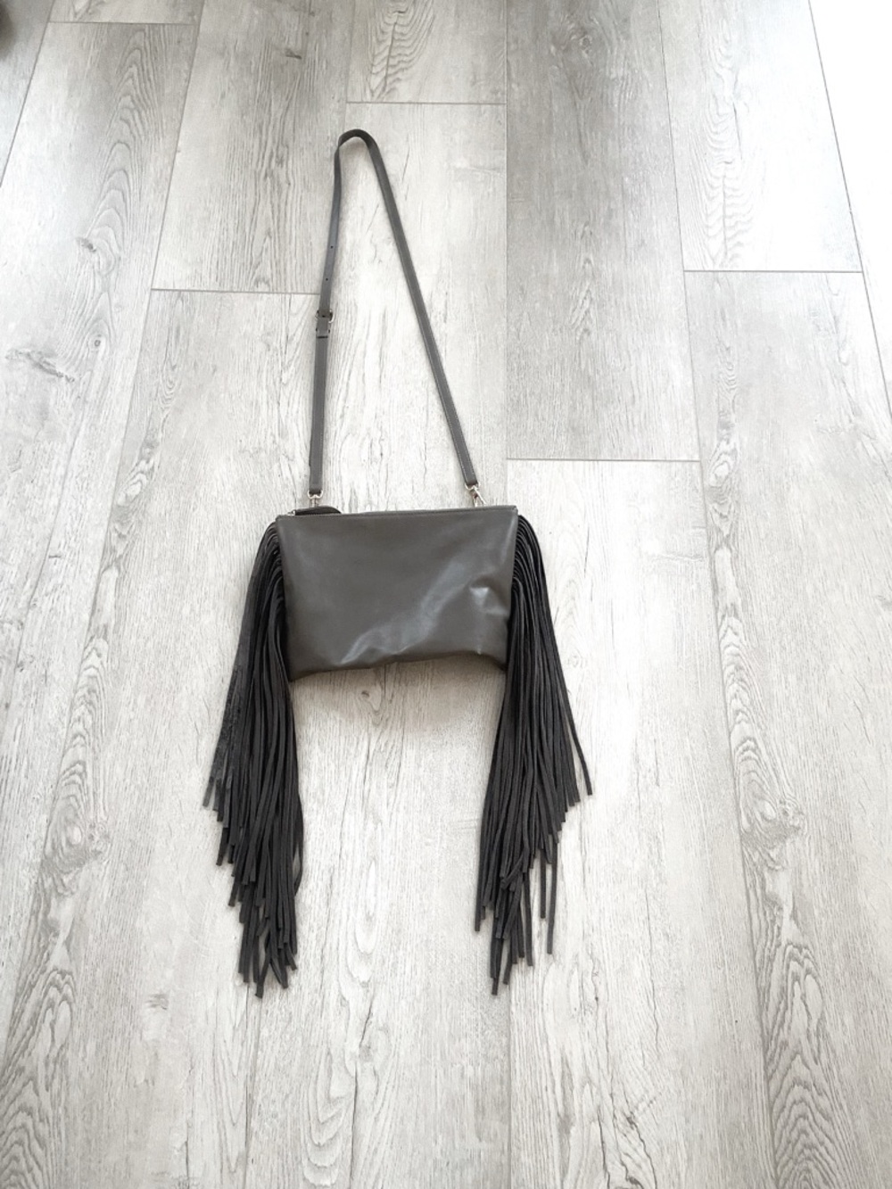 Remi & Reid | Fringe Crossbody Bag in Charcoal Gray